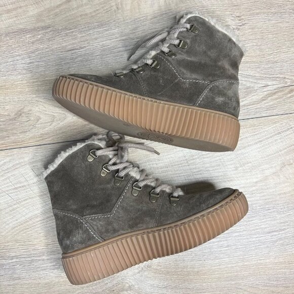 Paul Green Lace Up Platform Hiking Ankle Boots Tan Suede Gorpcore Size 6.5 US - Picture 8 of 11